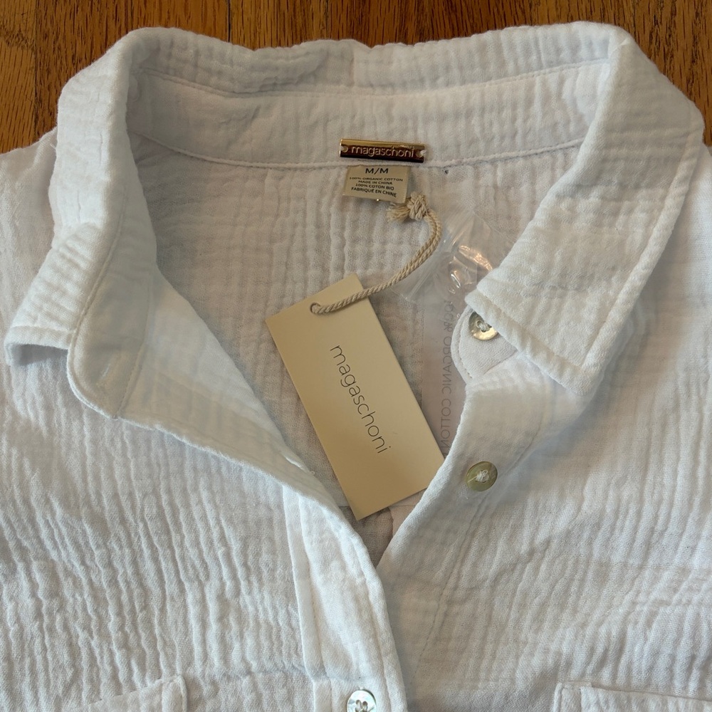 Magaschoni White Gauze Button-Down Shirt - Picture 2 of 4